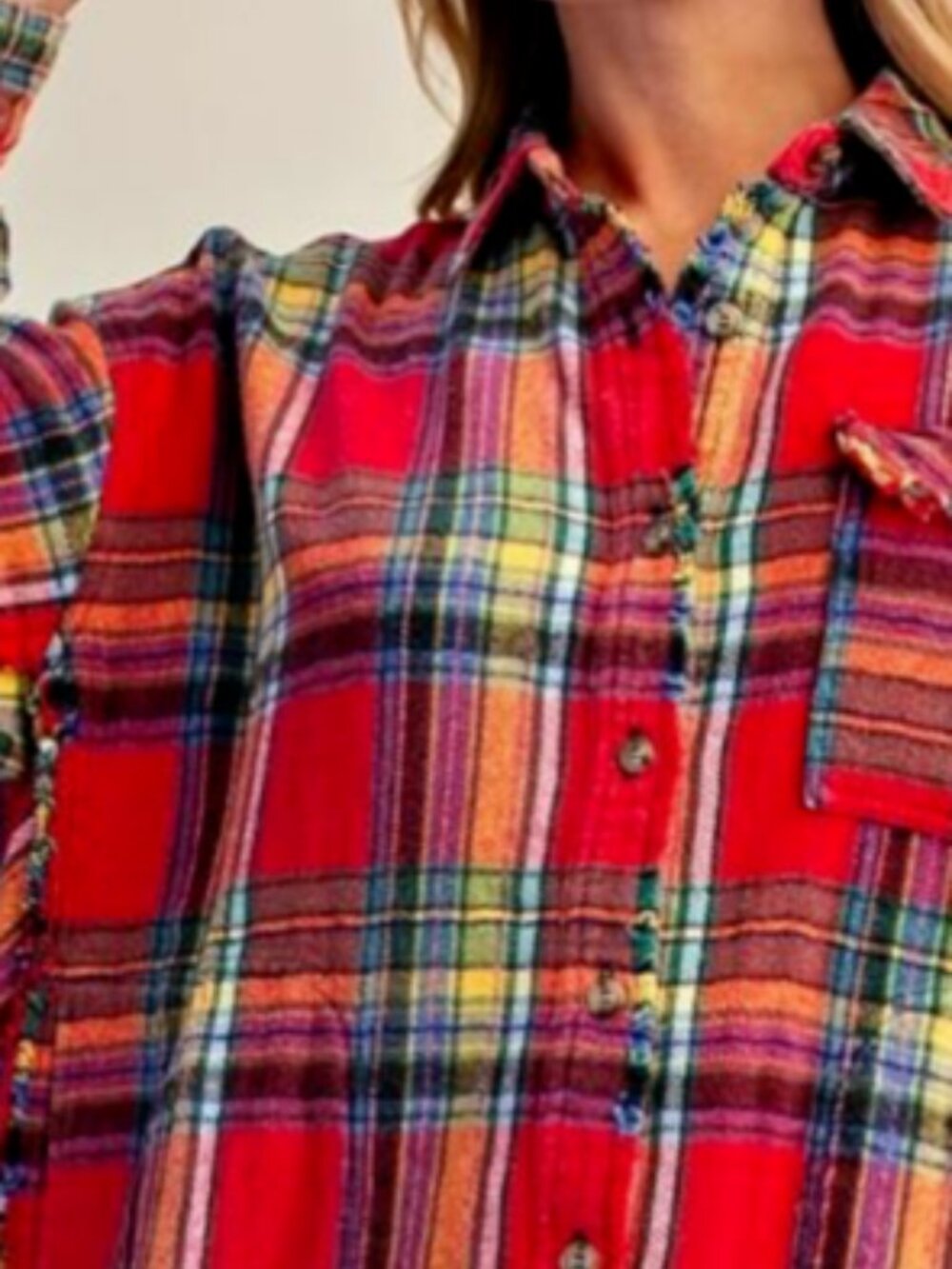 NWT Super Soft Easel Plaid Self Fray Button Down Shirt 100% Cotton - Picture 9 of 16